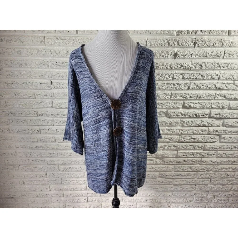 JM Collection 2X Blue Metallic Cardigan Sweater Knit Large Button Blouse BLU117